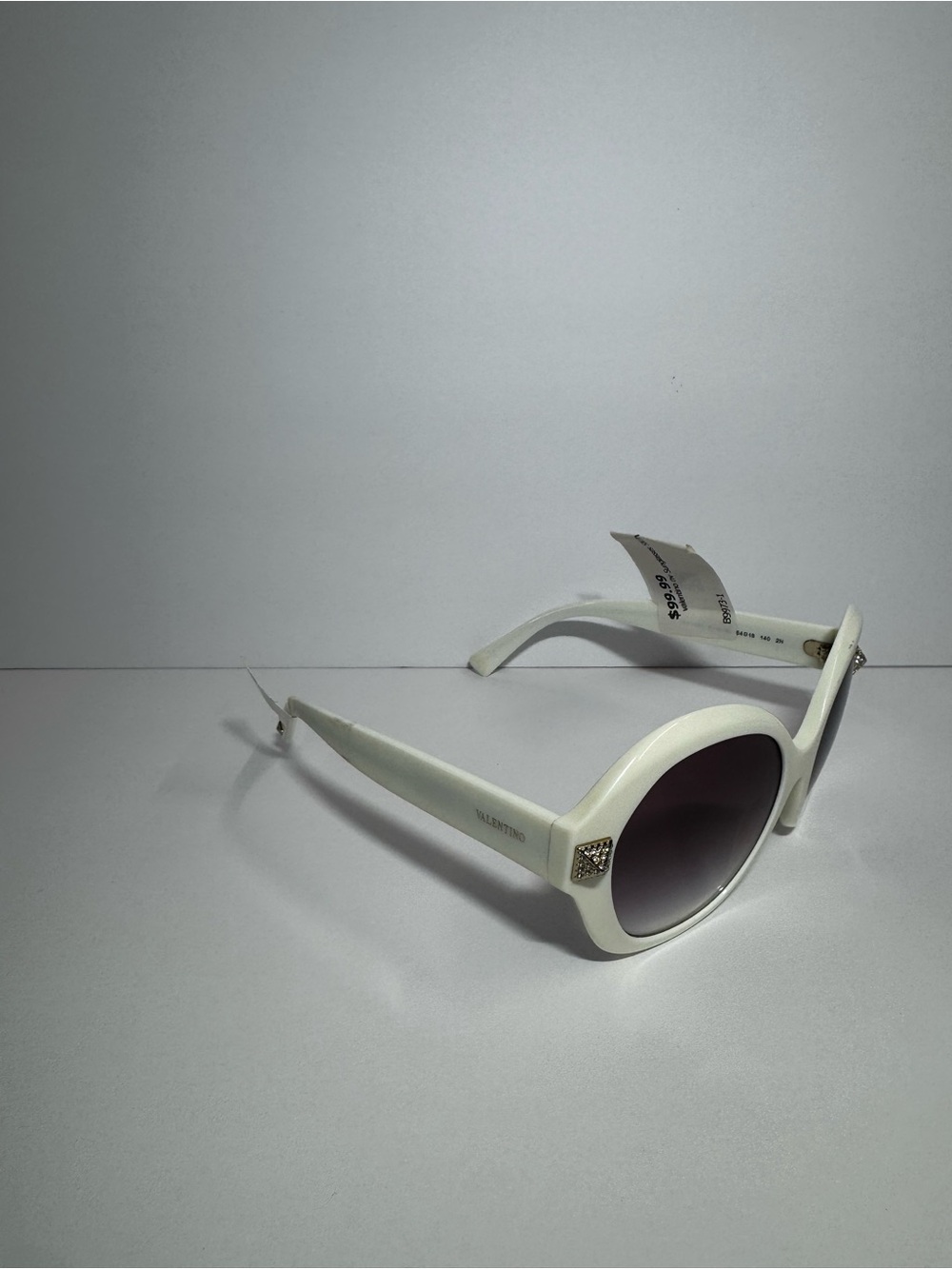 Valentino White Round Sunglasses with Gradient Smoke Lenses